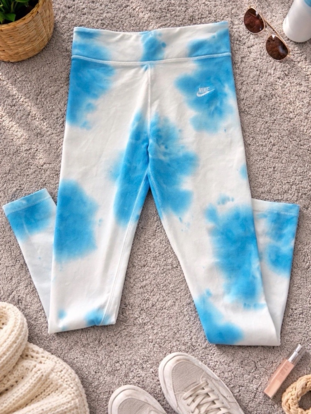 Nike Blue & White Tie-Dye Leggings for Women